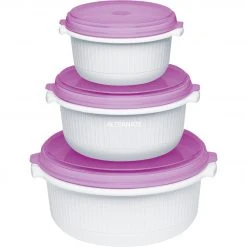 Zubehör Für Backofen Emsa MICRO FAMILY Mikrowellentopf, Starterset 3-teilig, Dose (weiß/violett, 3 Töpfe, 3 Deckel)