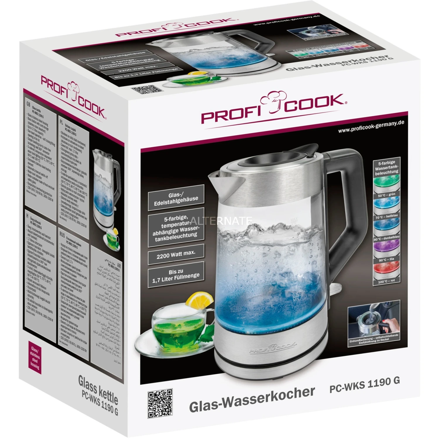 ProfiCook Glas-Wasserkocher PC-WKS 1190 G (inox/schwarz, 1,7 Liter) 4 ProfiCook Glas-Wasserkocher PC-WKS 1190 G (inox/schwarz, 1,7 Liter) – Bild 2