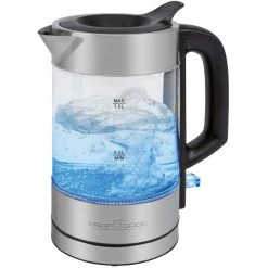 ProfiCook Glas-Wasserkocher PC-WKS 1229 G (edelstahl/schwarz, 1 Liter)