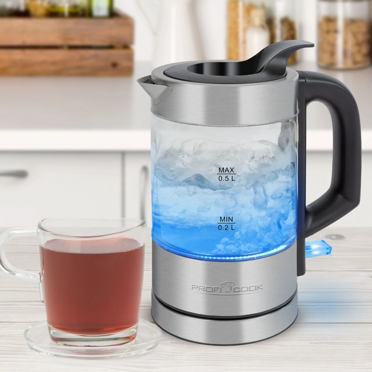 ProfiCook Glas-Wasserkochher PC-WKS 1228 G, Wasserkocher (edelstahl/schwarz, 0,5 Liter) 8 ProfiCook Glas-Wasserkochher PC-WKS 1228 G, Wasserkocher (edelstahl/schwarz, 0,5 Liter) – Bild 6